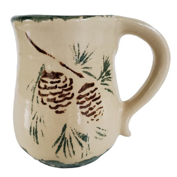 Buttermilk Acres Coffee Mug 12 oz Pinecone Pottery Spongeware USA Vintage - Picture 2 of 11